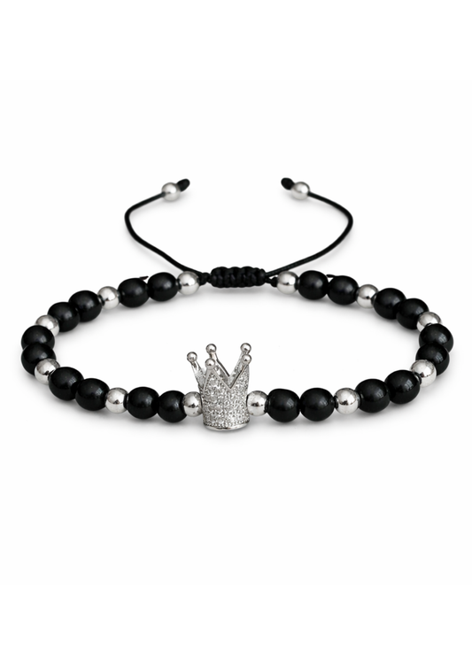 Pulsera de hilo negra con corona