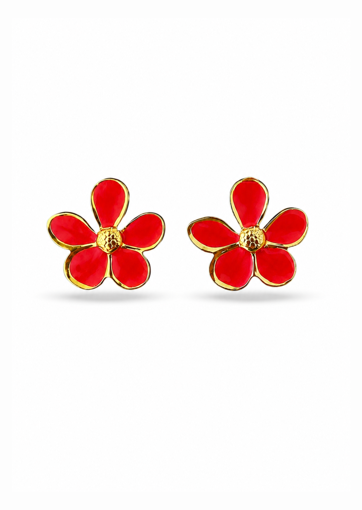Aretes flor roja acero inoxidable