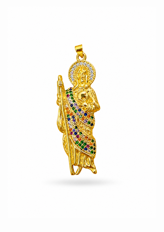 Dije grande San Judas tunica con zirconias multicolor acero inoxidable