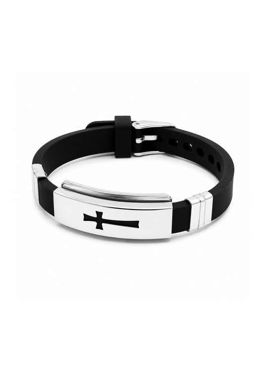 Pulsera con cruz teñida negra unisex acero titanio