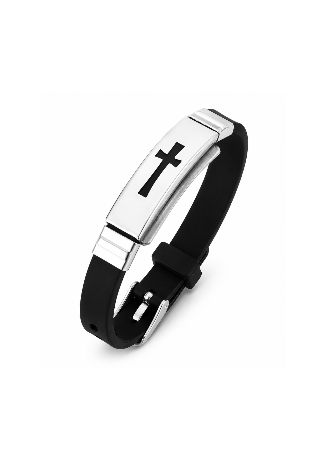 Pulsera con cruz teñida negra unisex acero titanio