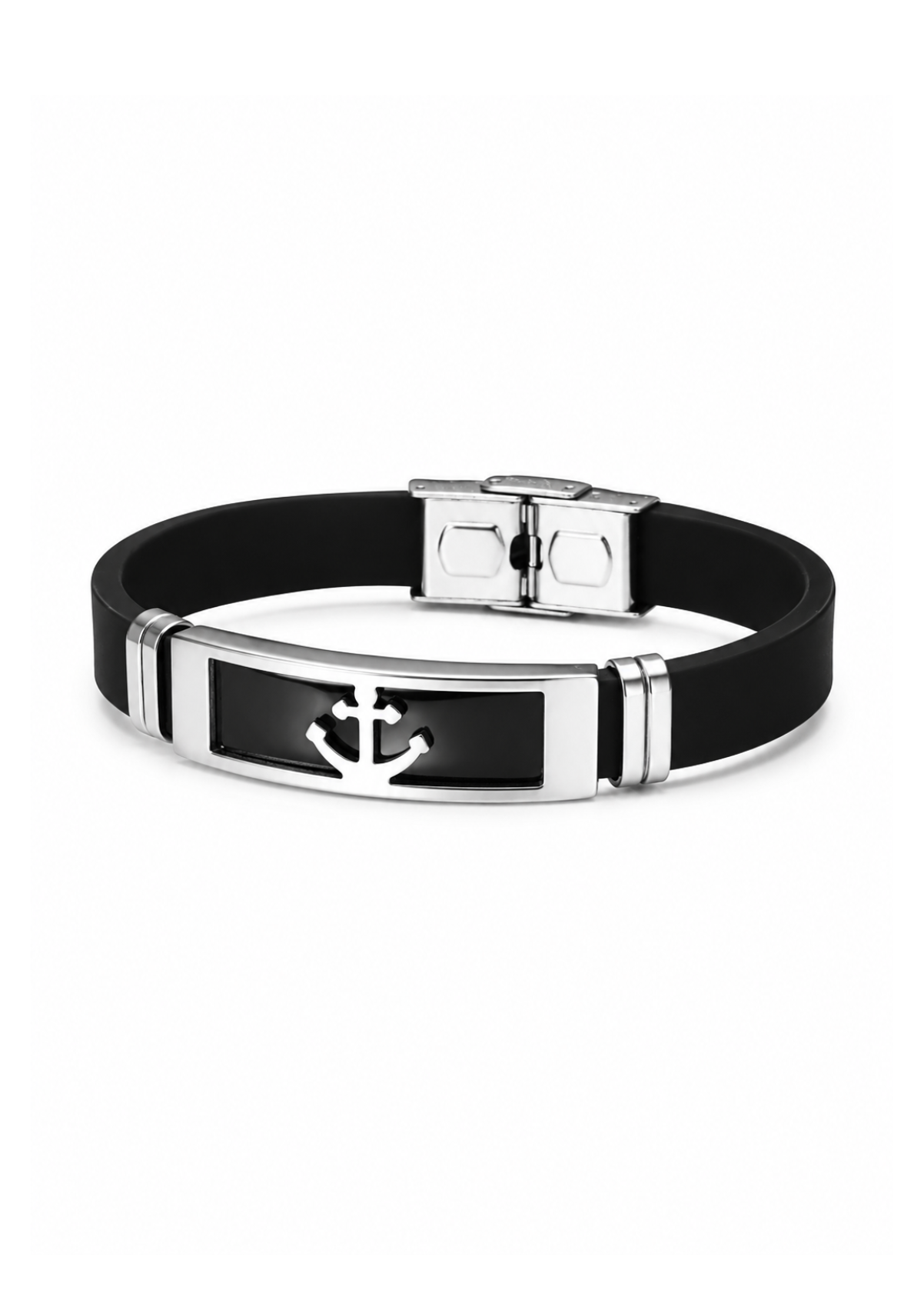 Pulsera con ancla teñida negra unisex acero inoxidable