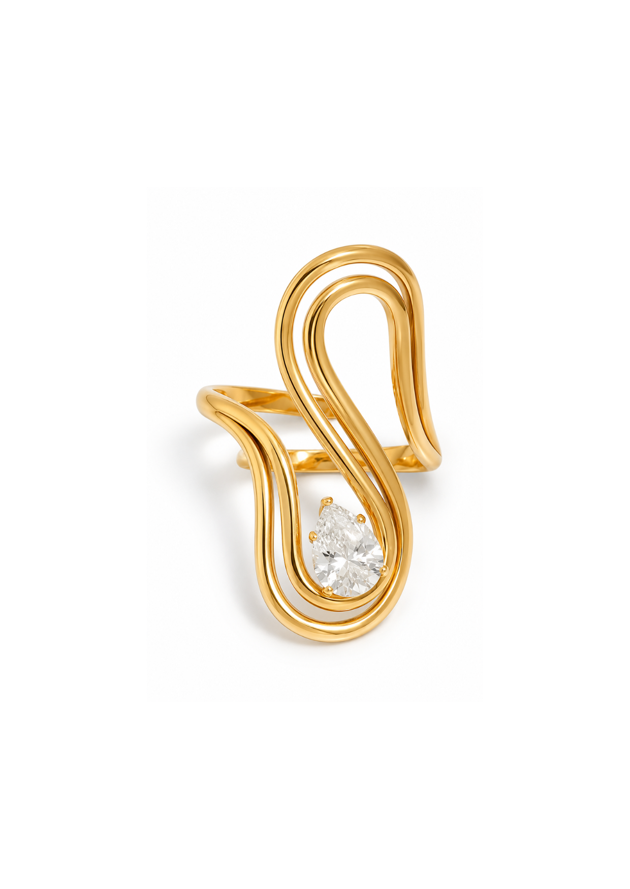 Anillo doble curva con zirconia pera acero inoxidable 304