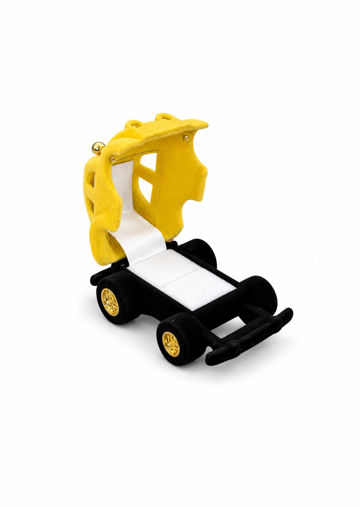 Estuche carro amarillo para anillo tercipelo