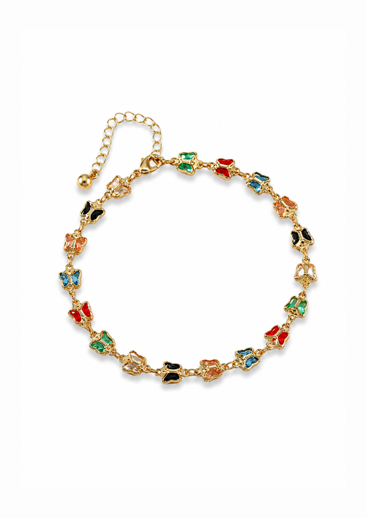 Pulsera mariposa cristales de colores chapa de oro