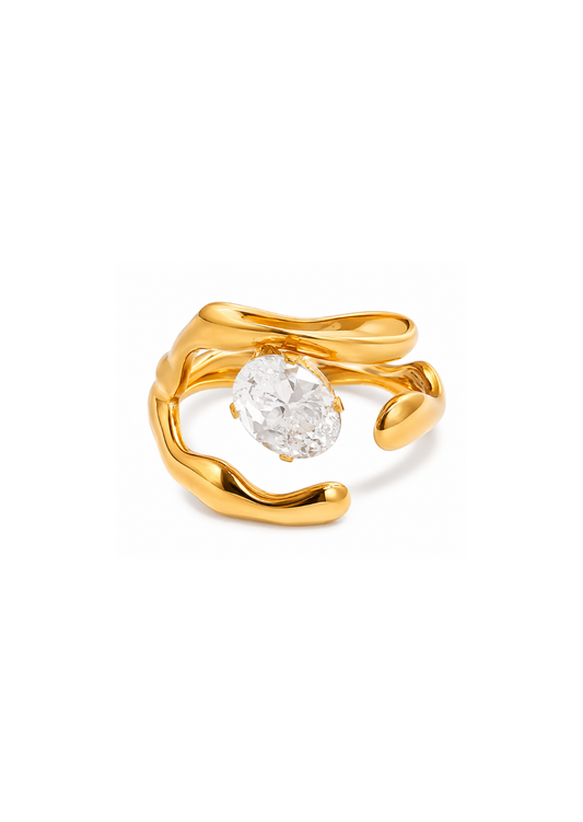 Anillo abierto con zirconia ovalada acero inoxidable 304