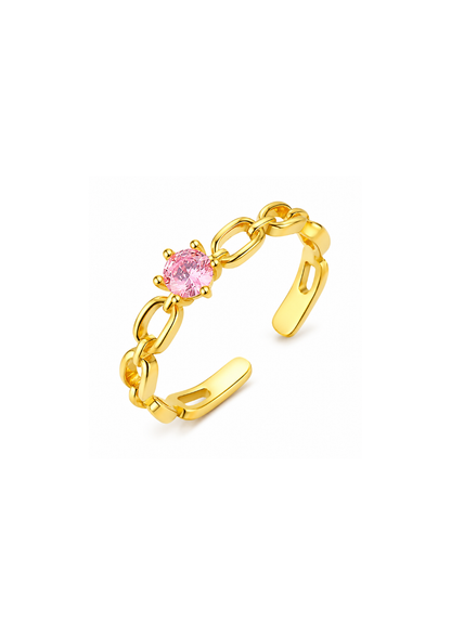 Anillo de cadena con circonia rosa dorado plata de ley 925