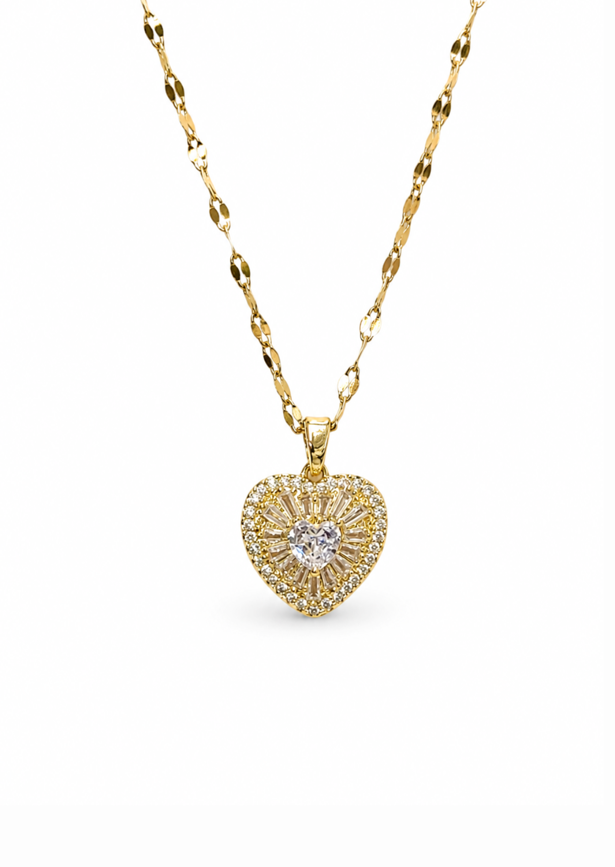 Collar corazón con zirconia central y cristales acero inoxidable