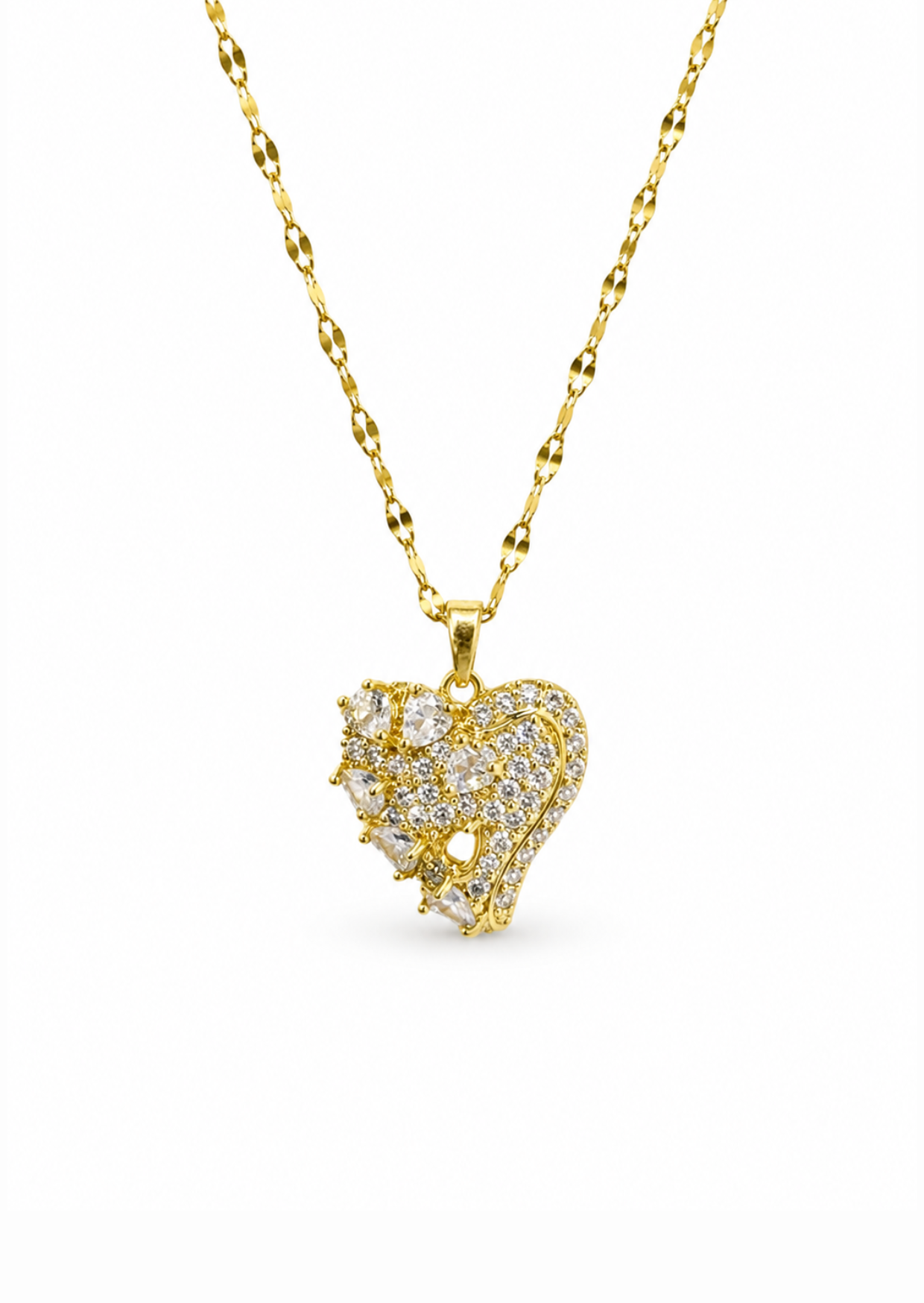 Collar corazón destellos de cristal zirconias acero inoxidable