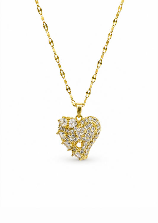 Collar corazón destellos de cristal zirconias acero inoxidable