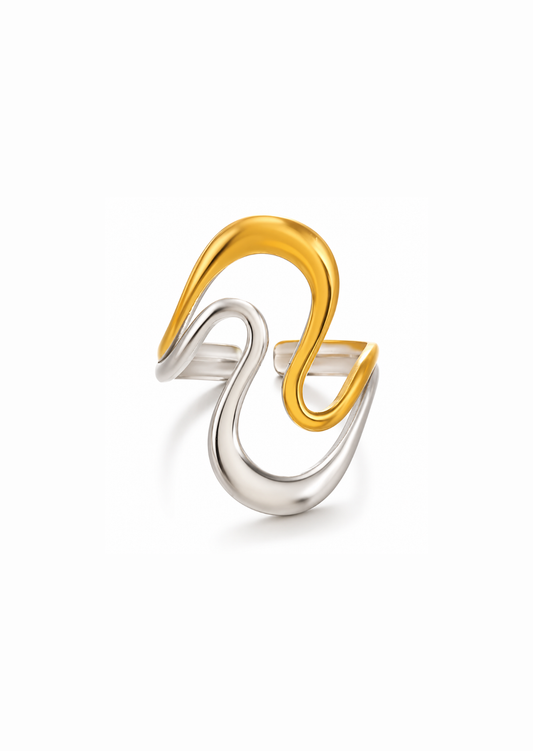 Anillo doble onda bicolor ajustable acero inoxidable