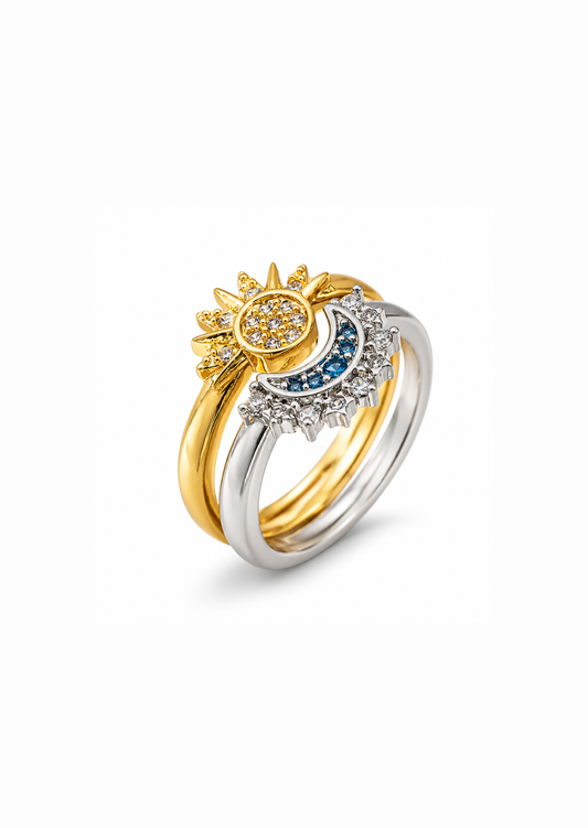 Anillos sol&luna par chapa de oro