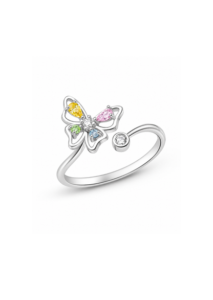 Anillo mariposa con cristales plateado plata de ley 925