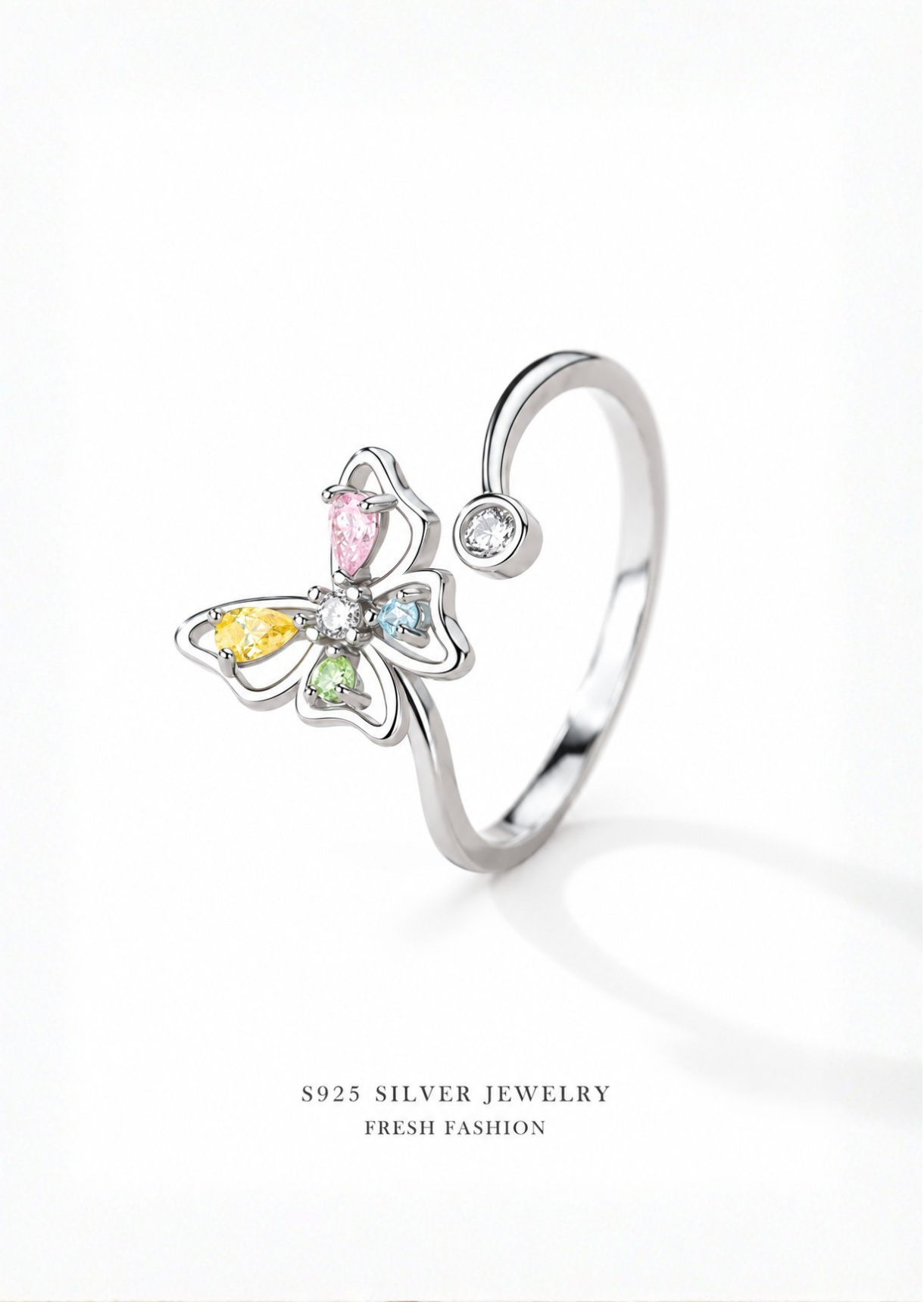 Anillo mariposa con cristales plateado plata de ley 925