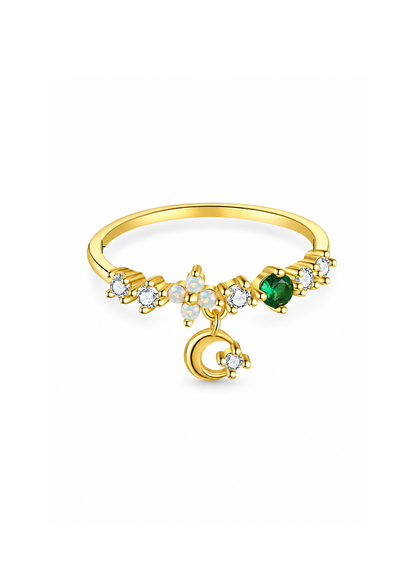 Anillo luna esmeralda dorado plata de ley 925