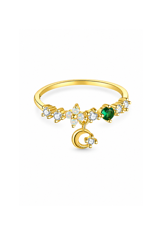 Anillo luna esmeralda dorado plata de ley 925