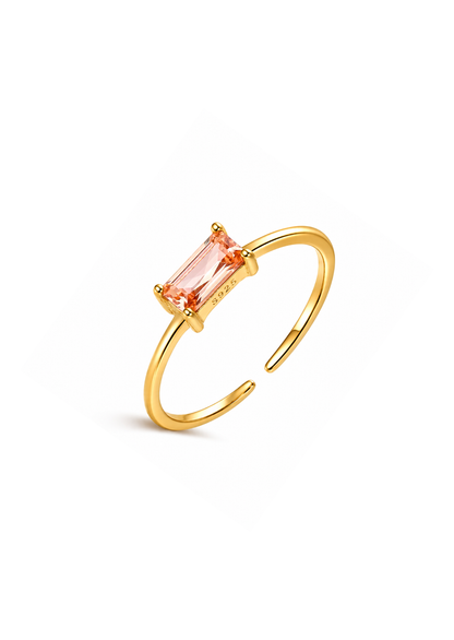 Anillo abierto con zirconia rectangular champán dorado plata de ley 925