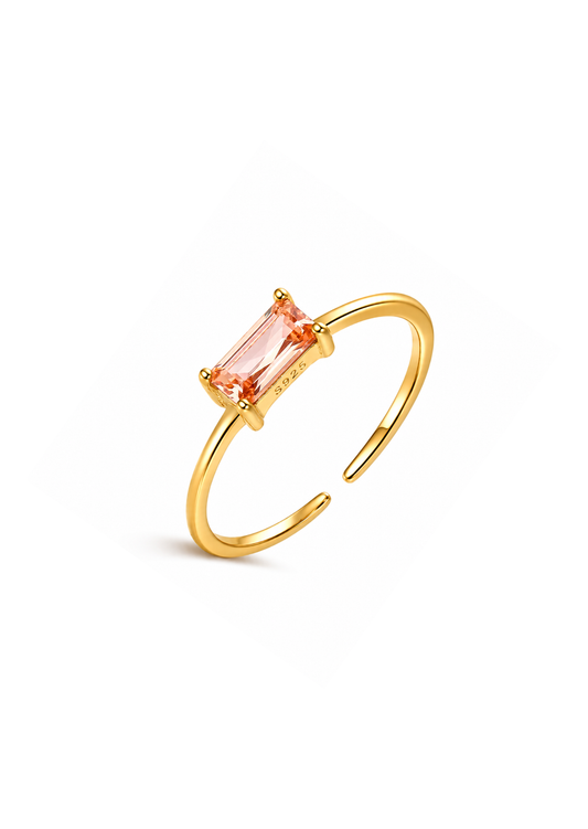 Anillo abierto con zirconia rectangular champán dorado plata de ley 925