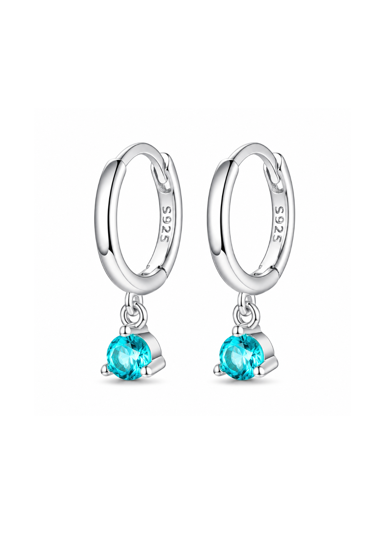 Aretes huggies con zirconia turquesa plateado plata de ley 925