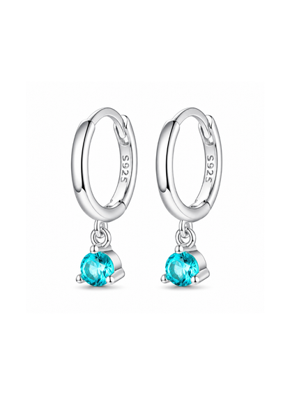 Aretes huggies con zirconia turquesa plateado plata de ley 925