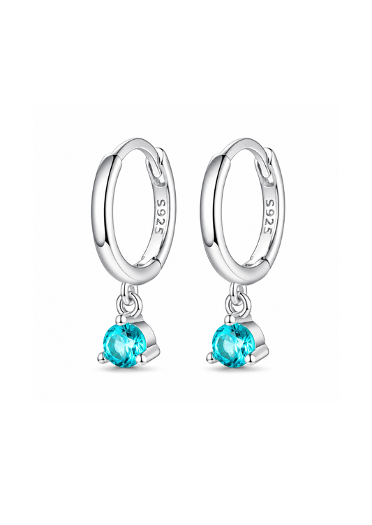 Aretes huggies con zirconia turquesa plateado plata de ley 925