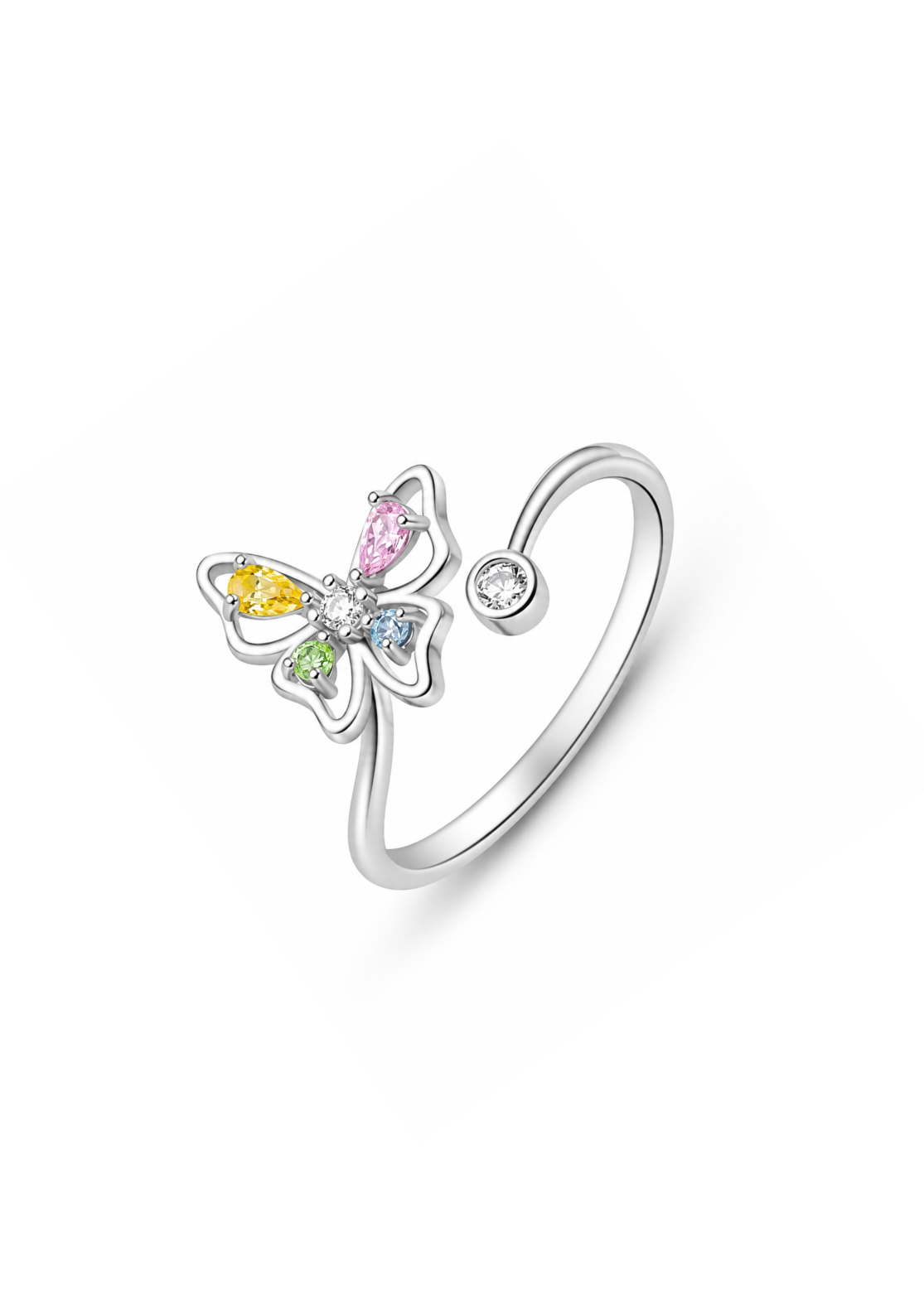Anillo mariposa con cristales plateado plata de ley 925