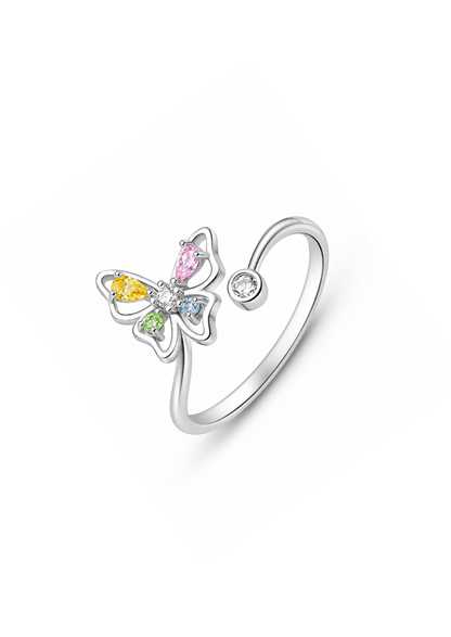 Anillo mariposa con cristales plateado plata de ley 925