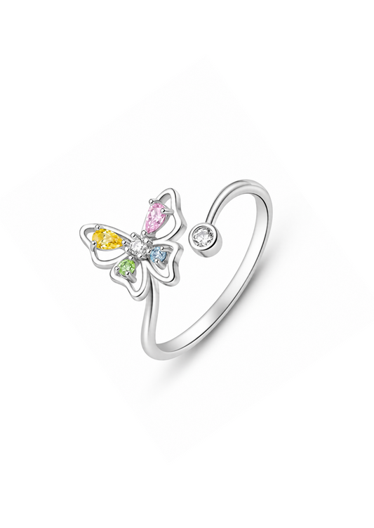 Anillo mariposa con cristales plateado plata de ley 925