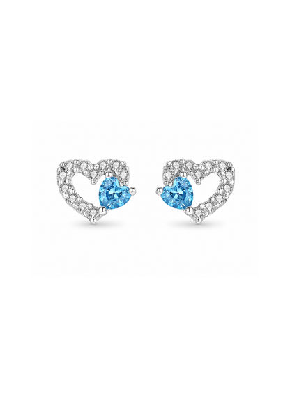 Aretes corazón con zirconias y cristal azul Plata S999