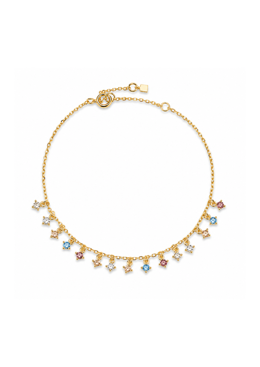 Pulsera con zirconias colgantes multicolor plata de ley 925