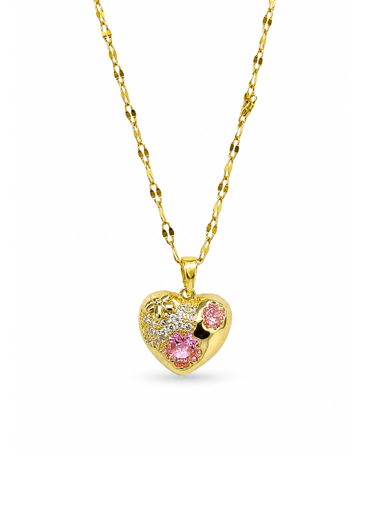Collar corazón floral con zirconias acero inoxidable
