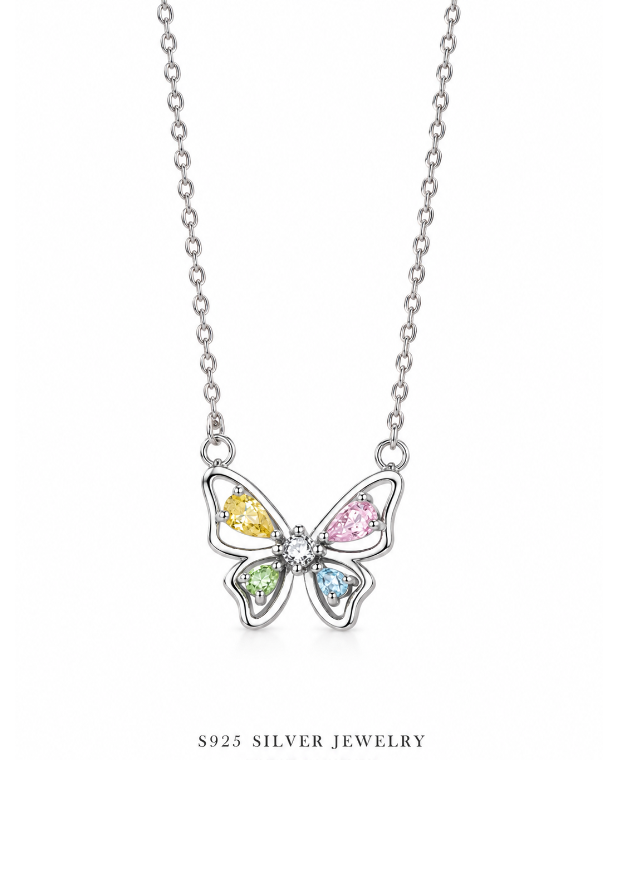 Collar mariposa con cristales plateado plata de ley 925