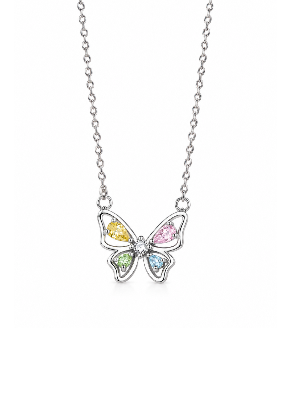 Collar mariposa con cristales plateado plata de ley 925