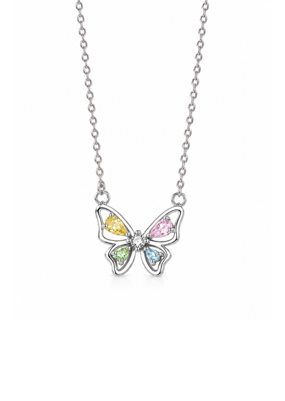 Collar mariposa con cristales plateado plata de ley 925