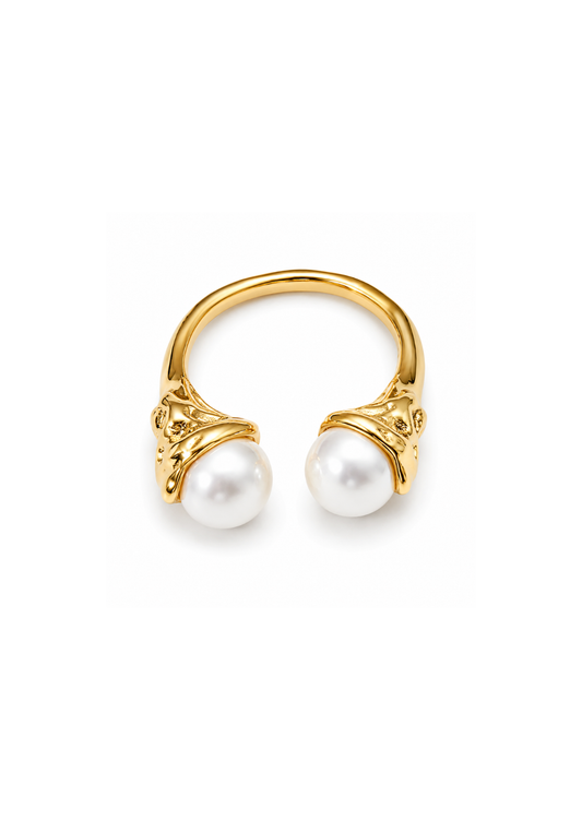 Anillo abierto con doble perla acero inoxidable