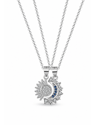 Juego de dijes sol y luna con zirconias plateado plata de ley 925