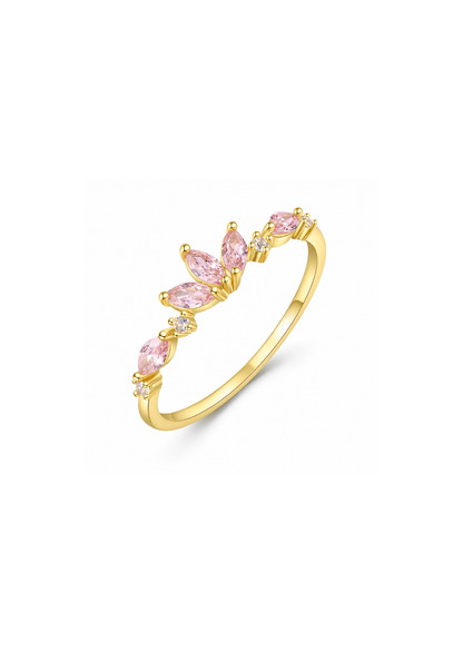 Anillo floral con circonias rosa corte marquesa plata de ley 925