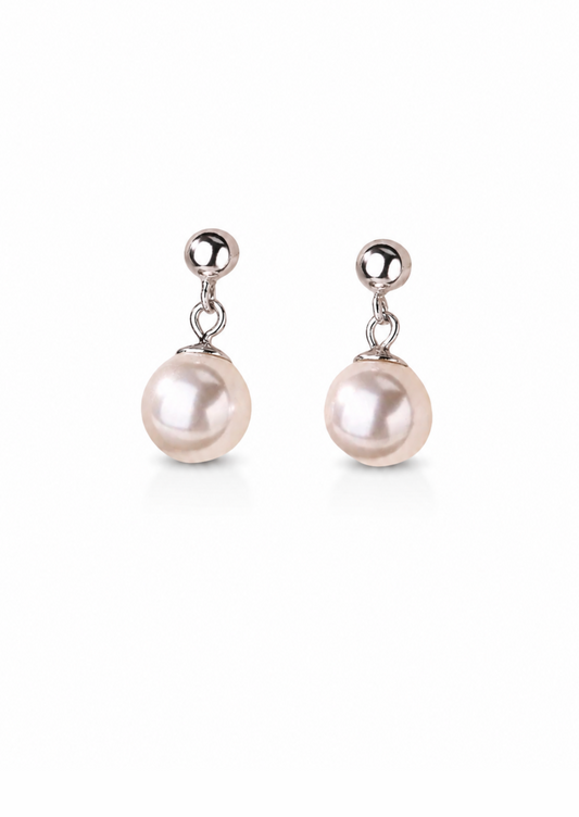 Aretes de perla colgante plata de ley 925
