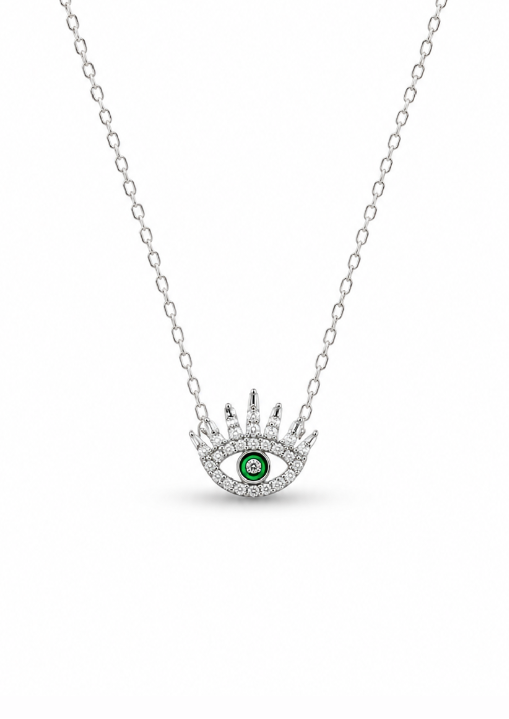 Collar ojo verde plata de ley 925
