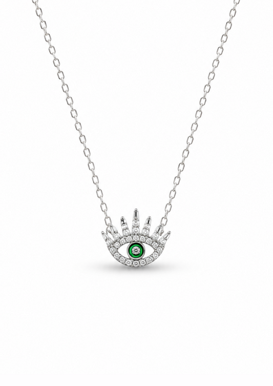 Collar ojo verde plata de ley 925
