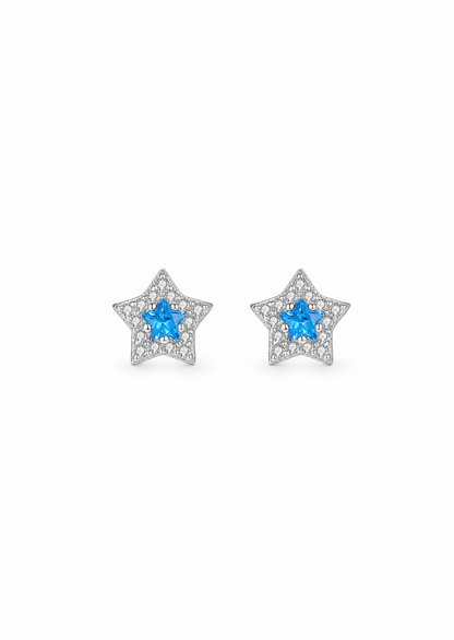 Aretes estrella azul de circonias Plata S999