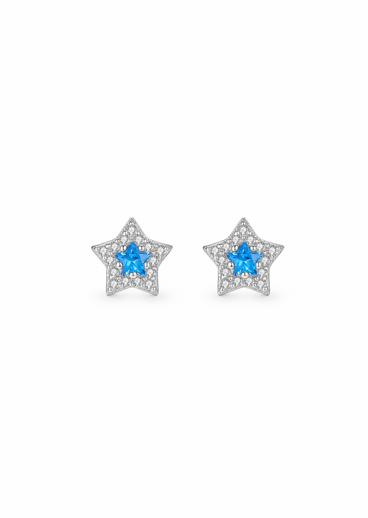Aretes estrella azul de circonias Plata S999