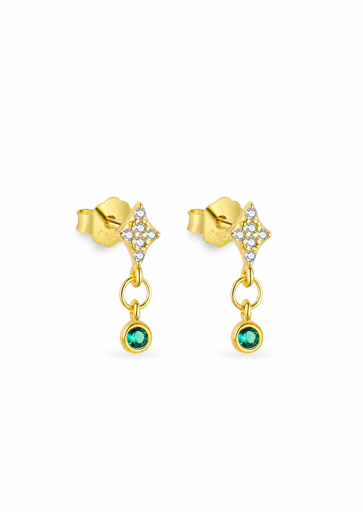 Aretes destello esmeralda plata de ley 925