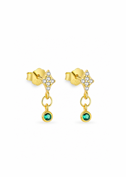 Aretes destello esmeralda plata de ley 925