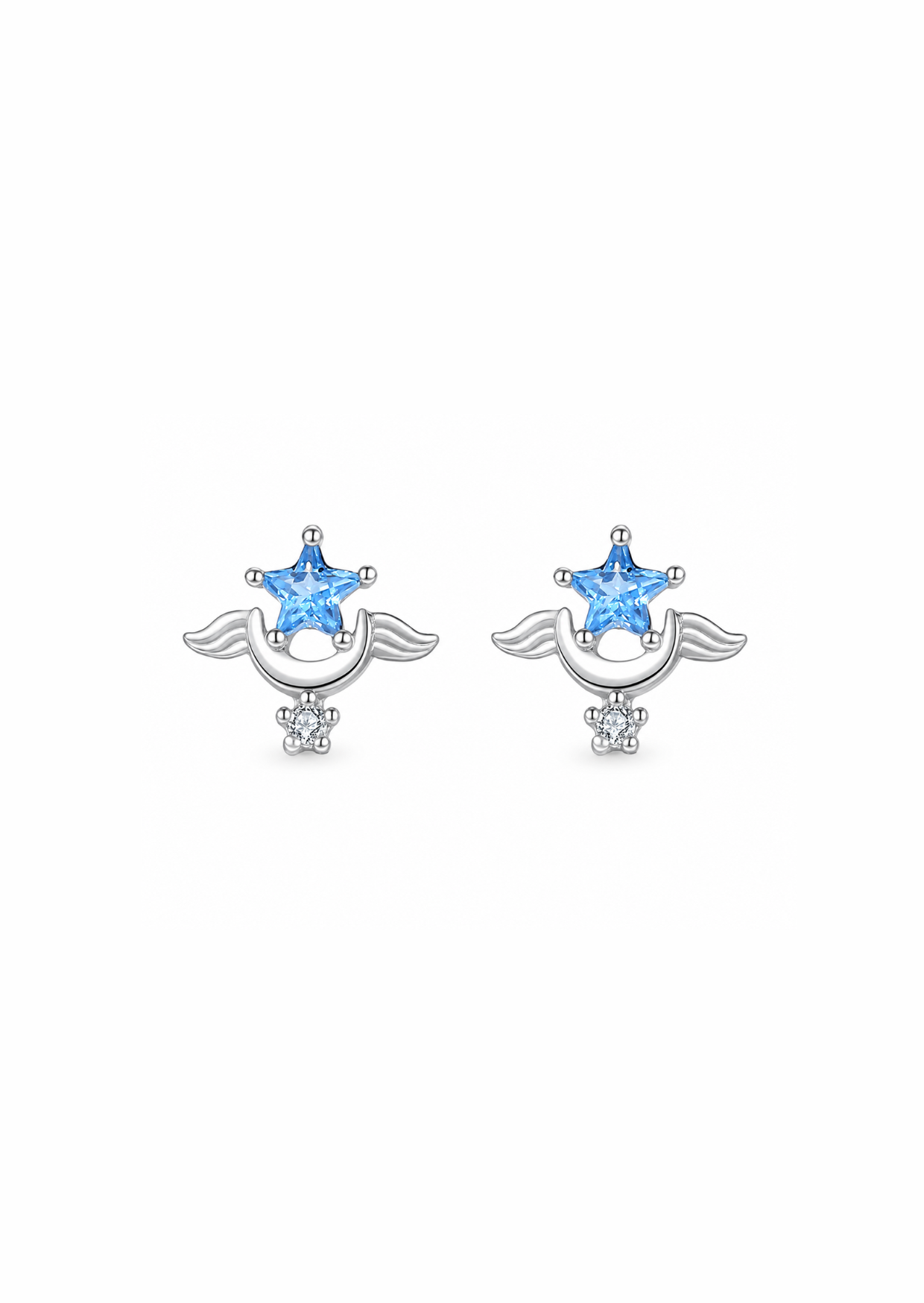 Aretes estrella y luna con alas Plata S999