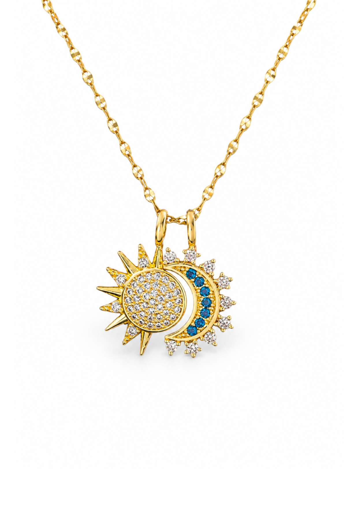 Collar dijes sol y luna acero inoxidable