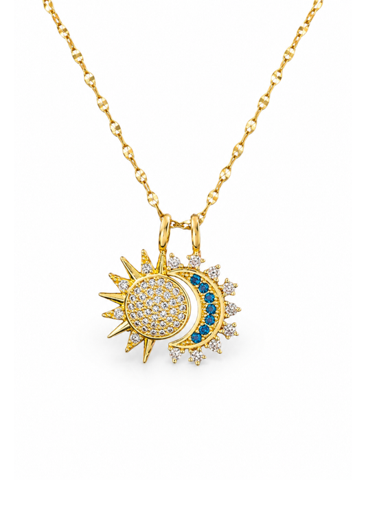 Collar dijes sol y luna acero inoxidable