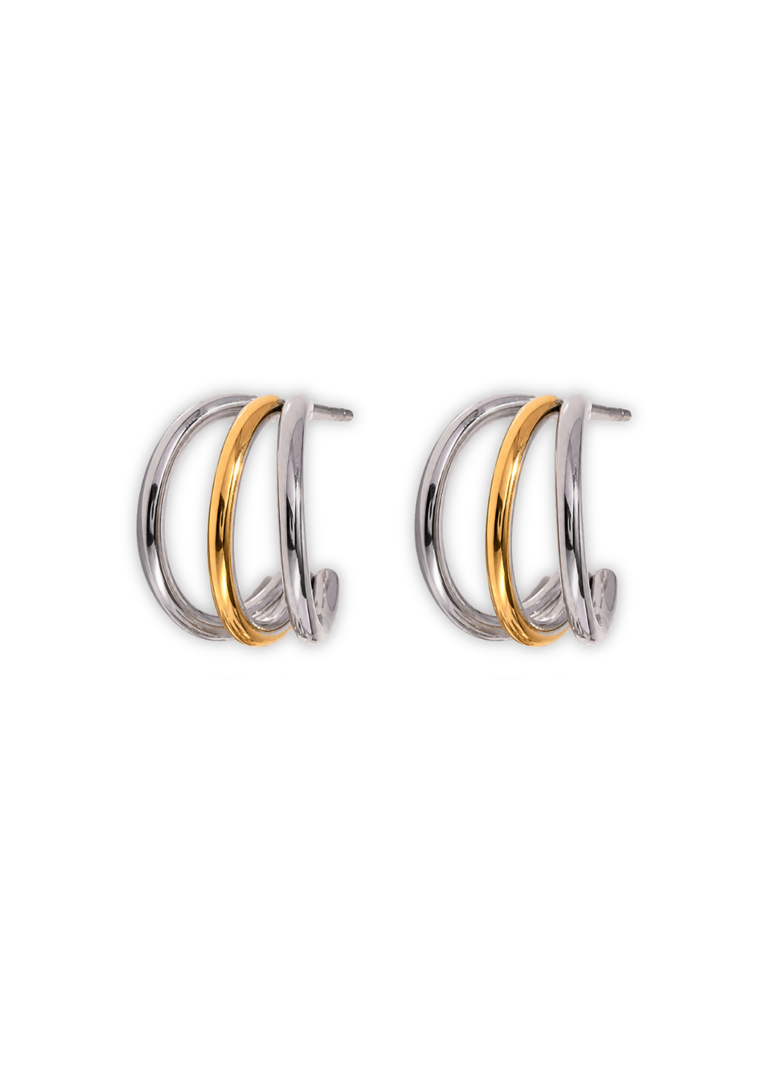 Aretes arracadas de aro triple bicolor acero inoxidable 304 Waterproof 💧