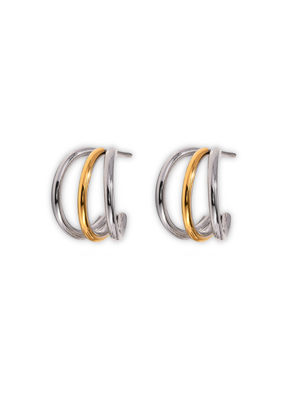 Aretes arracadas de aro triple bicolor acero inoxidable 304 Waterproof 💧