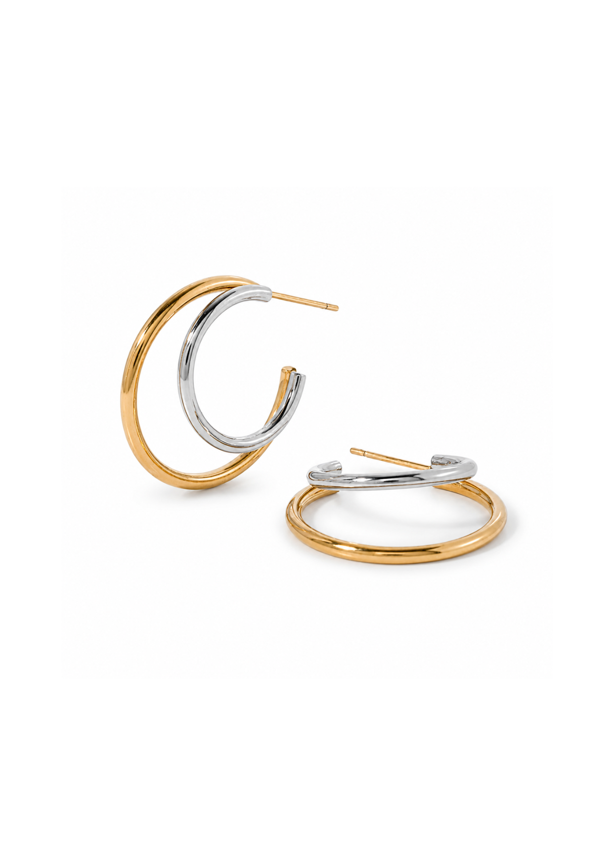 Aretes arracadas de aro doble bicolor acero inoxidable 304 Waterproof 💧